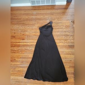 Black prom dress with one rainbow gem covered strap